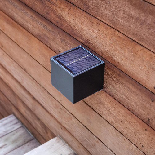 Warm White Solar Powered Outdoor Wall Lights Black 2700K Aluminum