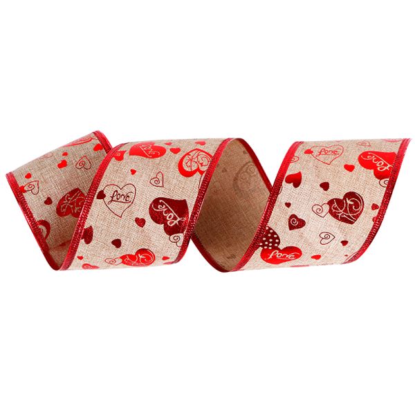 Valentine's Day Printed Burlap Ribbon 2.5 Inch Width for DIY Floral Arrangements