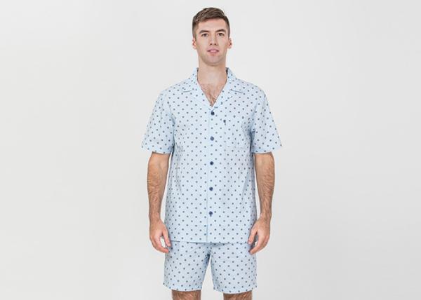 Anti Shrink Mens Button Down Pajamas , Mens Loungewear Shorts Sets Blue Color