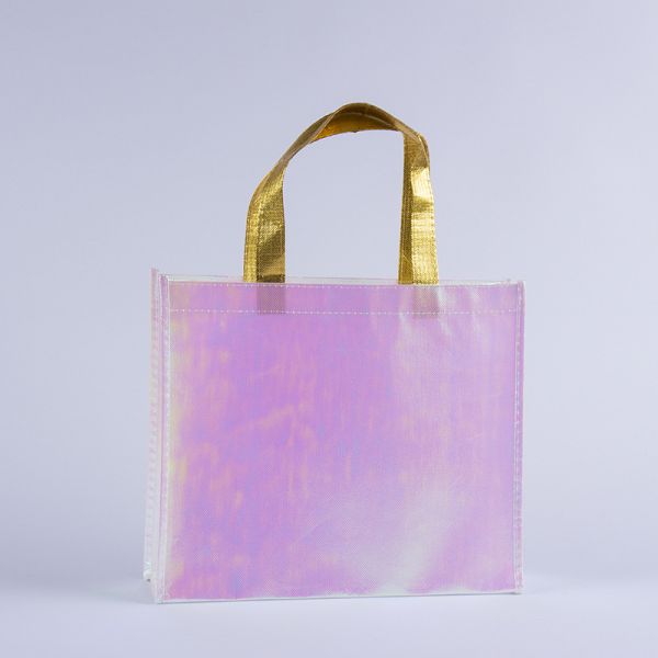 Exhibition Custom Logo Pink Holographic Non Woven Iridescent Tote Bag for Wedding Gift