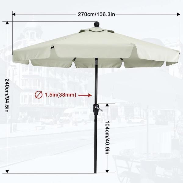Patio Umbrellas 9' Light Beige, Outdoor Umbrella Market Table Umbrellas with Push Button Tilt and Crank