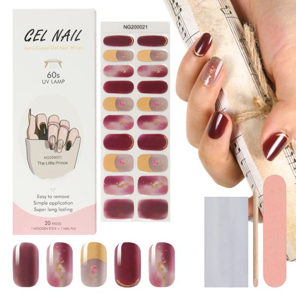 Huizi factory gel nail wraps semi-cured gel strips Full Clear gel nail strips with UV lamp