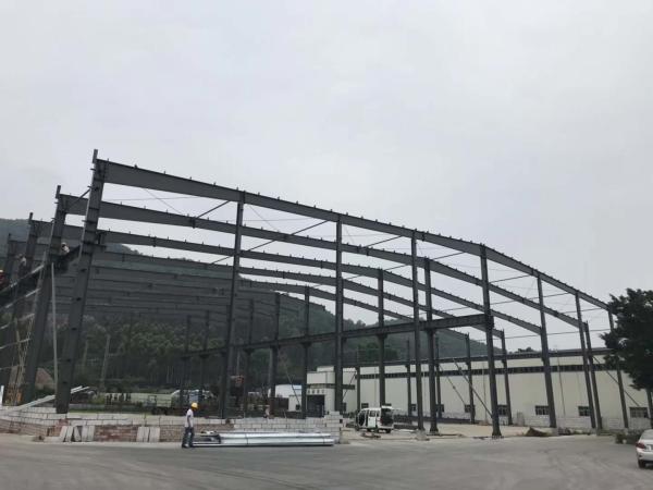 Economic Workshop Building Steel Frame With Grey Blue Color Steel Tile