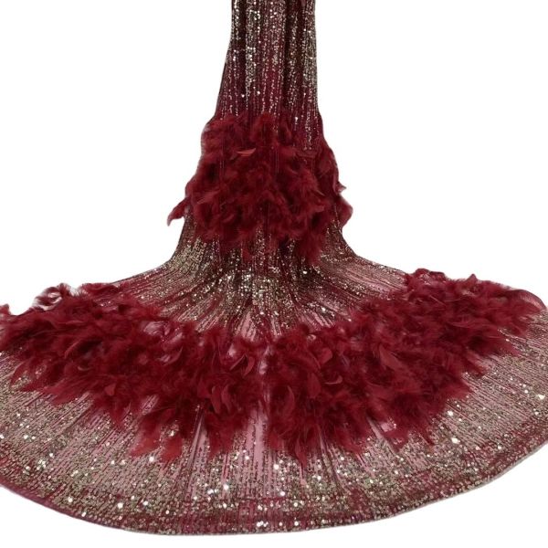 Supoo 3D feathers lace embroidery french lace with sequins wedding bridal dress african lace fabric
