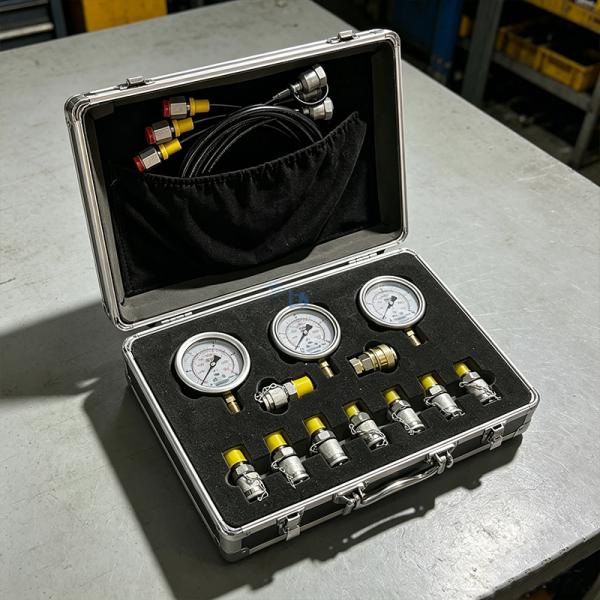 Silver Box Hydraulic Pressure Test Kit Precision Hydraulic Test Gauge Kit With 3 Gauges 9 Test Joints 3 Hoses