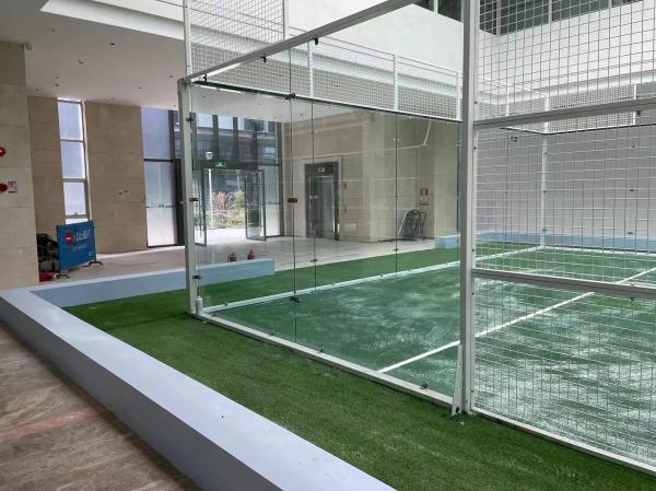 Padel Tennis Courts Designed With Synthetic Grass Surface And LED Lighting And Fence