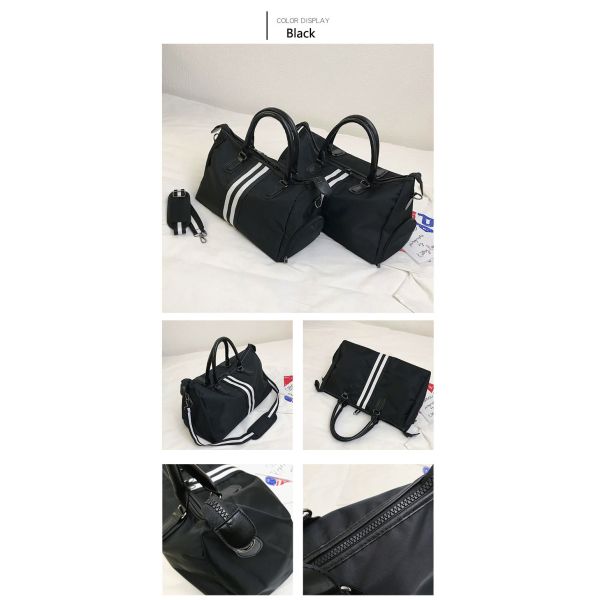 Black Mens Sports Duffle Bag Nylon Gym Duffle Bag With Shoe Compartment