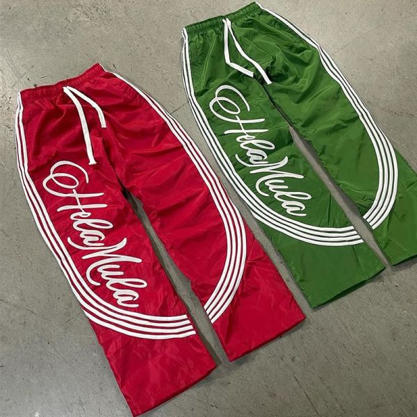 Pantaloncillo ligero con bolsas largas, corredor de piernas anchas, pantalón de tela de seda para hombres, pantalón de pista seca rápida