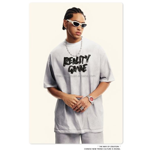 Washed Grey Oversized T Shirt Summer Sorona Fabric Quick Dry Cool Streetwear Heavyweight