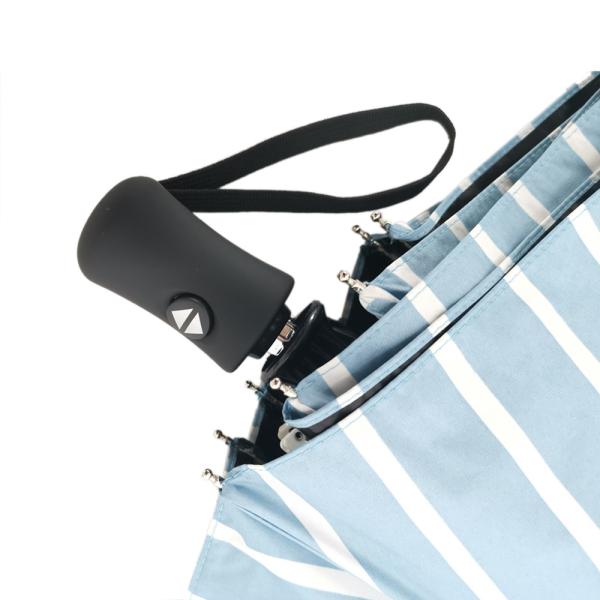 Light Blue White Strips Auto Open Close Umbrella UV Pretection With Fiberglass Frame