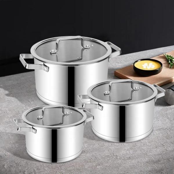 High Quality Kitchenware 6 Pcs Stainless Steel Soup Pot Set Cookware Set With Glass Lid