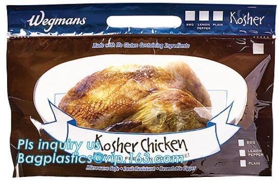 Anti Fog Hot Rotisserie Chicken Bags, Microwaveable Roasted meat Packaging Bag With Resealable Slider Zipper