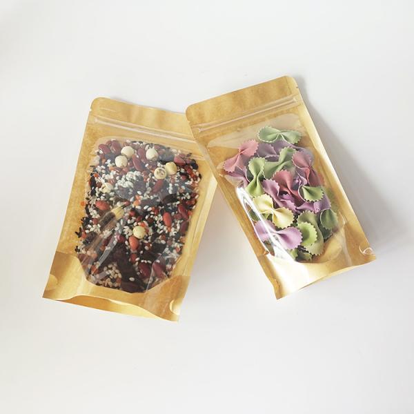Clear Front  Back Stand Up Kraft Paper Ziplock Bags 150microns clear stand up pouch bags