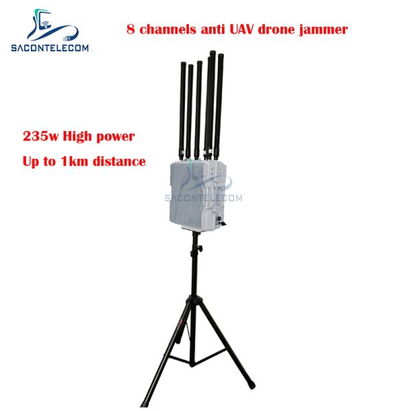 Waterproof Outdoor Drone Signal Jammer 6-8 Channels 30w/Band 1-3km Distance