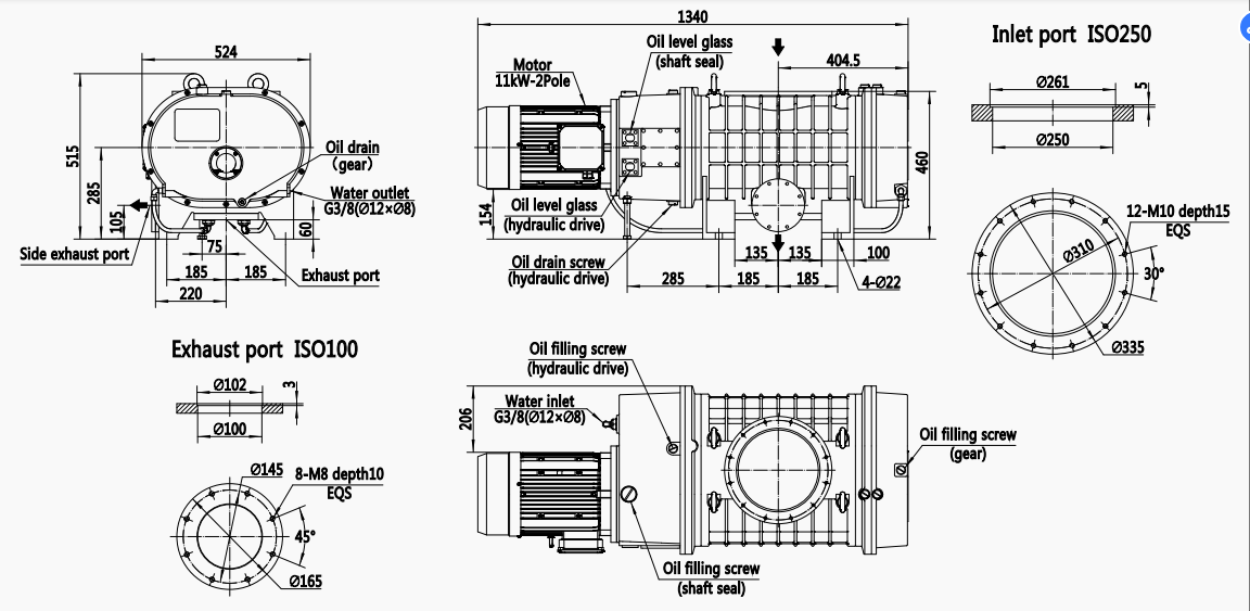 BSJ1200LC Hydrodynamic Coupling Mechanical Booster Roots Vacuum Pump 4140m3/H 11kW