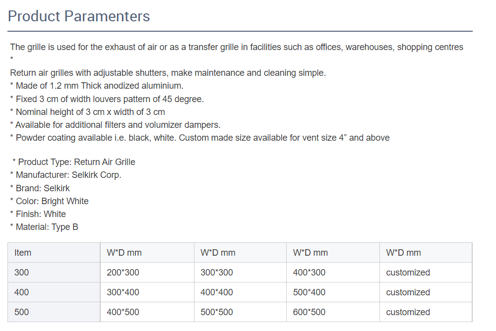 Вентиляция Алюминиевая Чистая комната Возвращение воздушная решетка современная