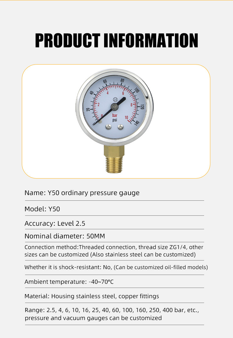 50.5mm High Accuracy Water Pressure Indicator 2.5% for Universal Air Pressure Gauge