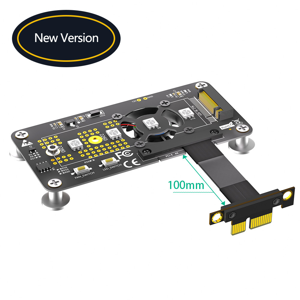 PCI-E X1 до M.2 NVME NGFF SSD кабель расширения адаптера с охлаждающим вентилятором и светодиодом автоматического изменения цвета.