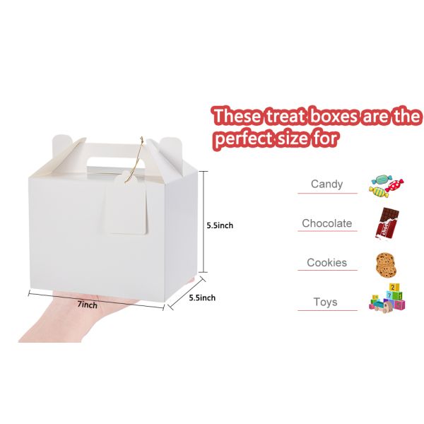 White Treat Boxes, Party Favor Boxes Gable Boxes Gift Boxes For Kids' Birthday Party, Wedding, Baby Shower, With Tag