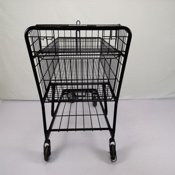 100L Customized Metal Shopping Trolley Flat Basket American Black Shopping Trolley With Cup Holder