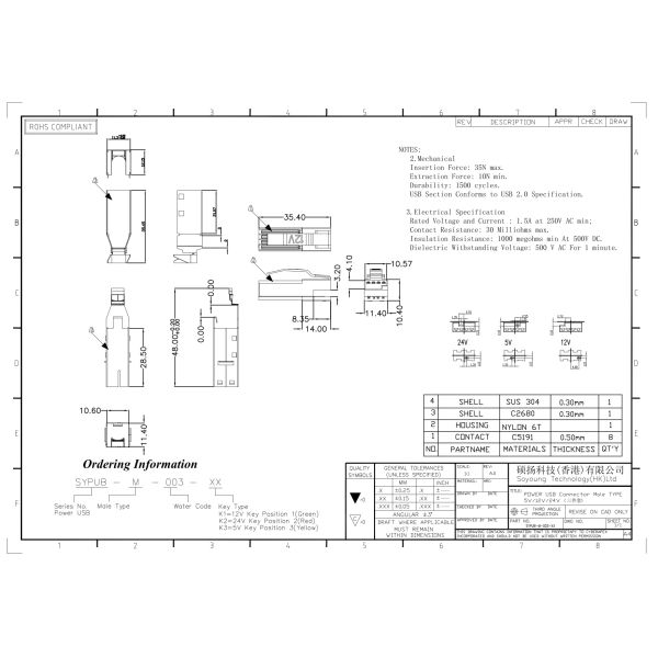 тип 5V 12V 24V припоя большого настоящего соединителя Usb силы 3.0Amp мужской