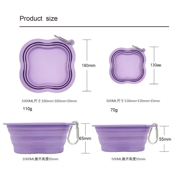 Pet Dog Feeding Bowl 500/1000ML Capacity Portable and Eco Friendly Silicone Material