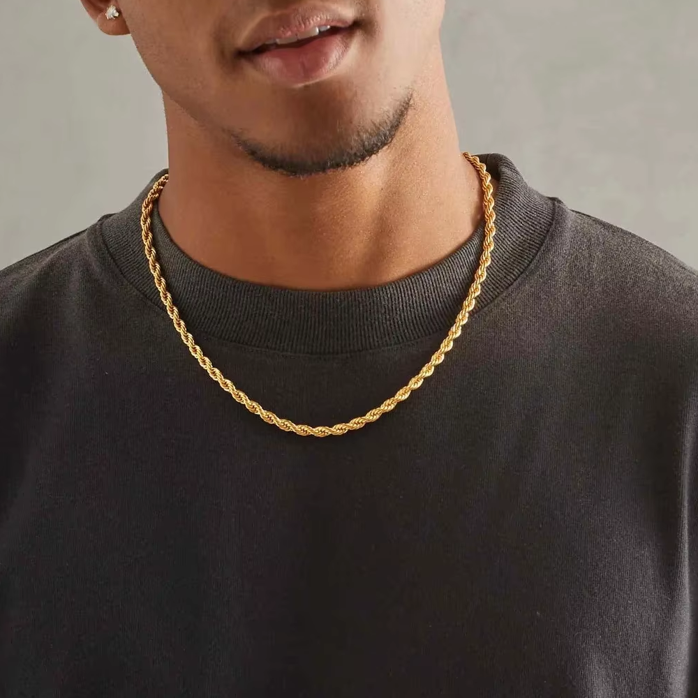 Chaîne de collier de bijoux en corde en acier inoxydable, sans ternissement, sans décoloration