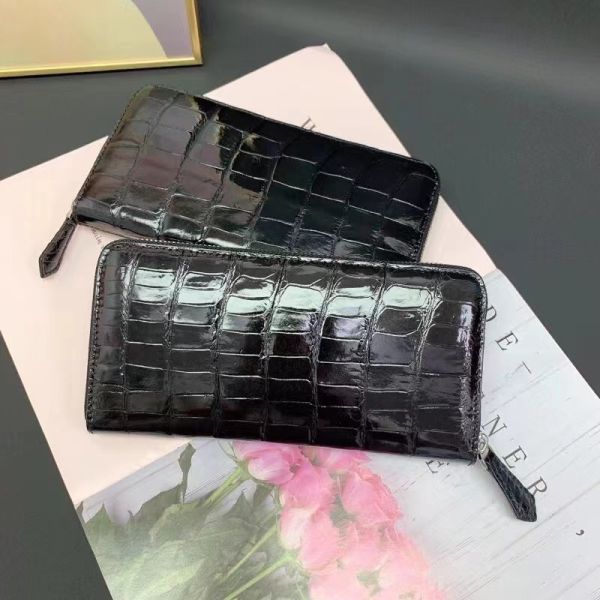 Authentic Genuine Crocodile Skin Women Long Card Pure Lady Colorful Glossy Wallet Exotic Alligator Leather Female Clutch