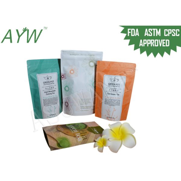 Doypack Coffee Tea Bags Moisture Proof For Chinese Tea / Matcha Tea Powder