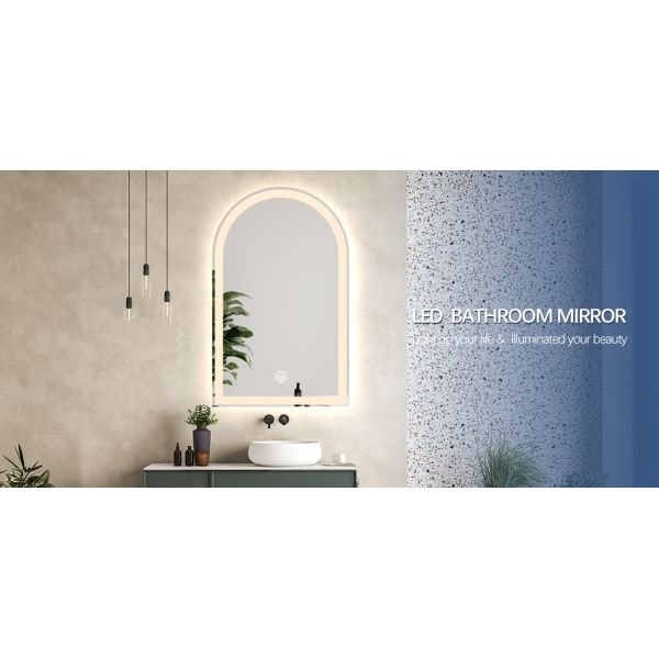 LED Light Backlit Arch Bathroom Mirror , Asymmetrical LED Bathroom Mirror