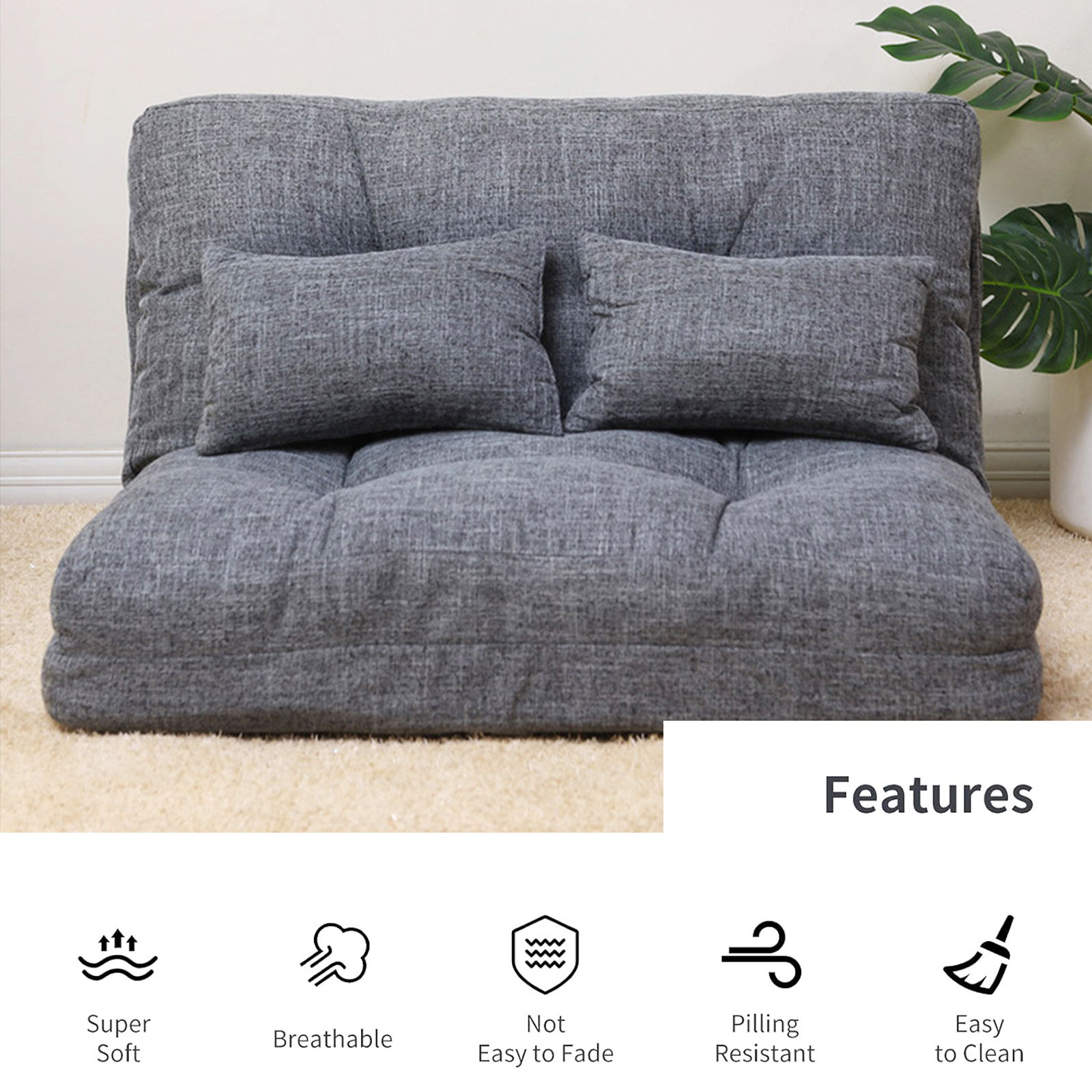 Portable Double Seat Foldable Backrest Square Japanese Style Tatami Reclining Lazy Floor Sofa