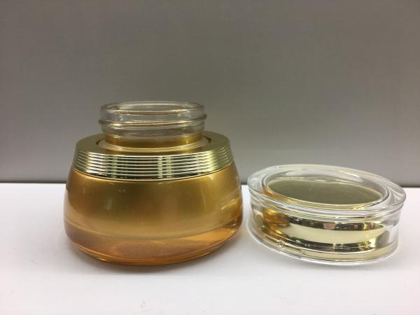 Frascos cosméticos de vidro do frasco 50g MSDS do creme hidratante redondo luxuoso da cara com tampas do ouro