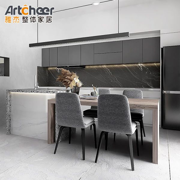 High Gloss Lacquer Kitchen Cabinet with L Shape Sintered Stone Table Top Customized Color