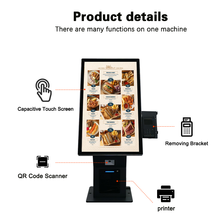 24 inch Desktop Wall Mount Self Payment Kiosk with QR Code Scanner and Thermal Printer POS Payment Terminal