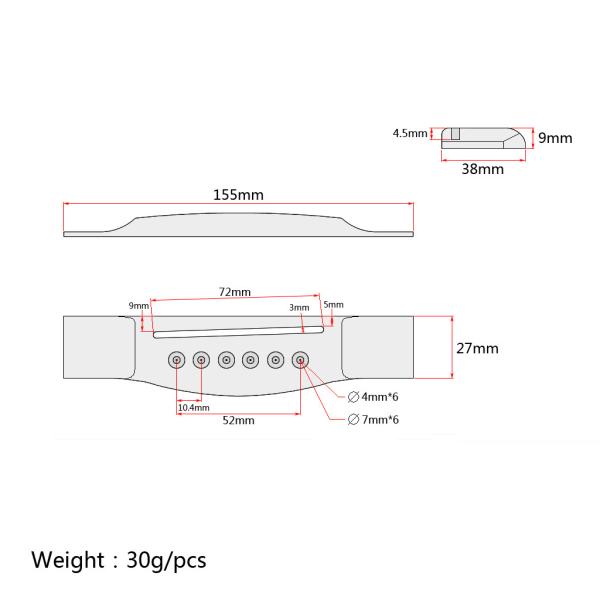 Six String Acoustic Guitar Bridge Slotted 72*3mm For All Types Of Guitars