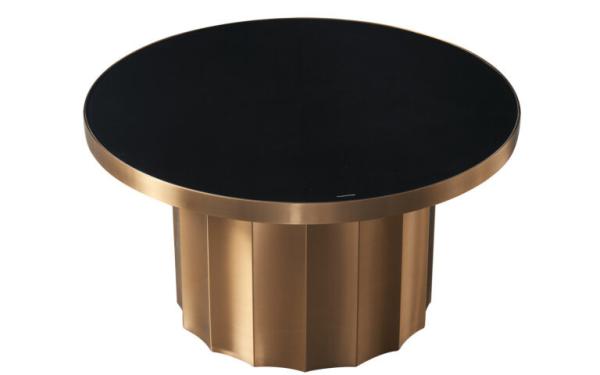 Enigmatic Stylish Black Glass Stainless Steel Coffee Table Elegant Round