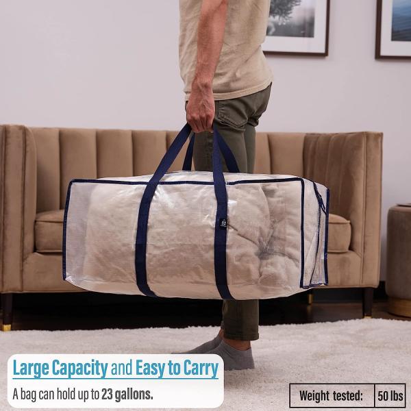 Heavy Duty Extra Large Clear Moving Bags W/Backpack Straps Strong Handles & Zippers, Storage Totes For Space Saving