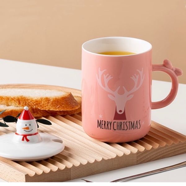 La nueva Navidad de la taza del festival alrededor de los alces de Santa Claus Lid Stainless Steel Spoon modela la taza de cerámica con la cubierta