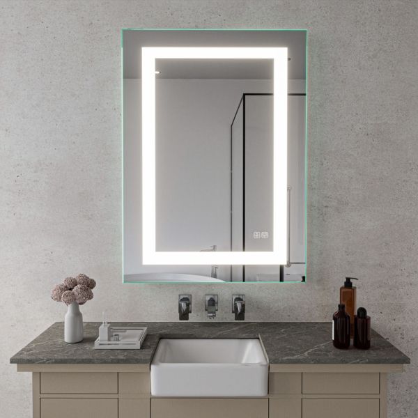 Modern Luxury Wall-mounted Smart LED Vanity Mirror Anti-Fog Backlit Light Frameless IP44 for Home Hotel Villas-Rectangle Design