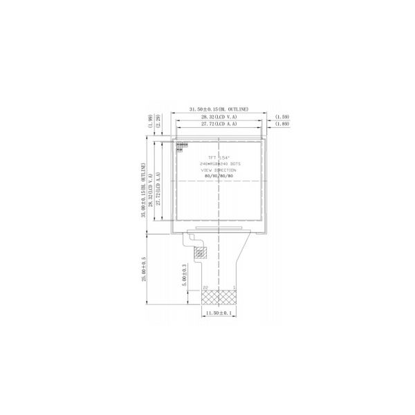 квадрат IPS TFT экрана 22pin 1.54inch крошечный LCD весь угол наблюдения