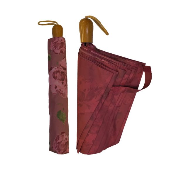 8 Ribs 2 Folding Automatic Umbrella With Wooden Handle And  Flower Pongee Cloth