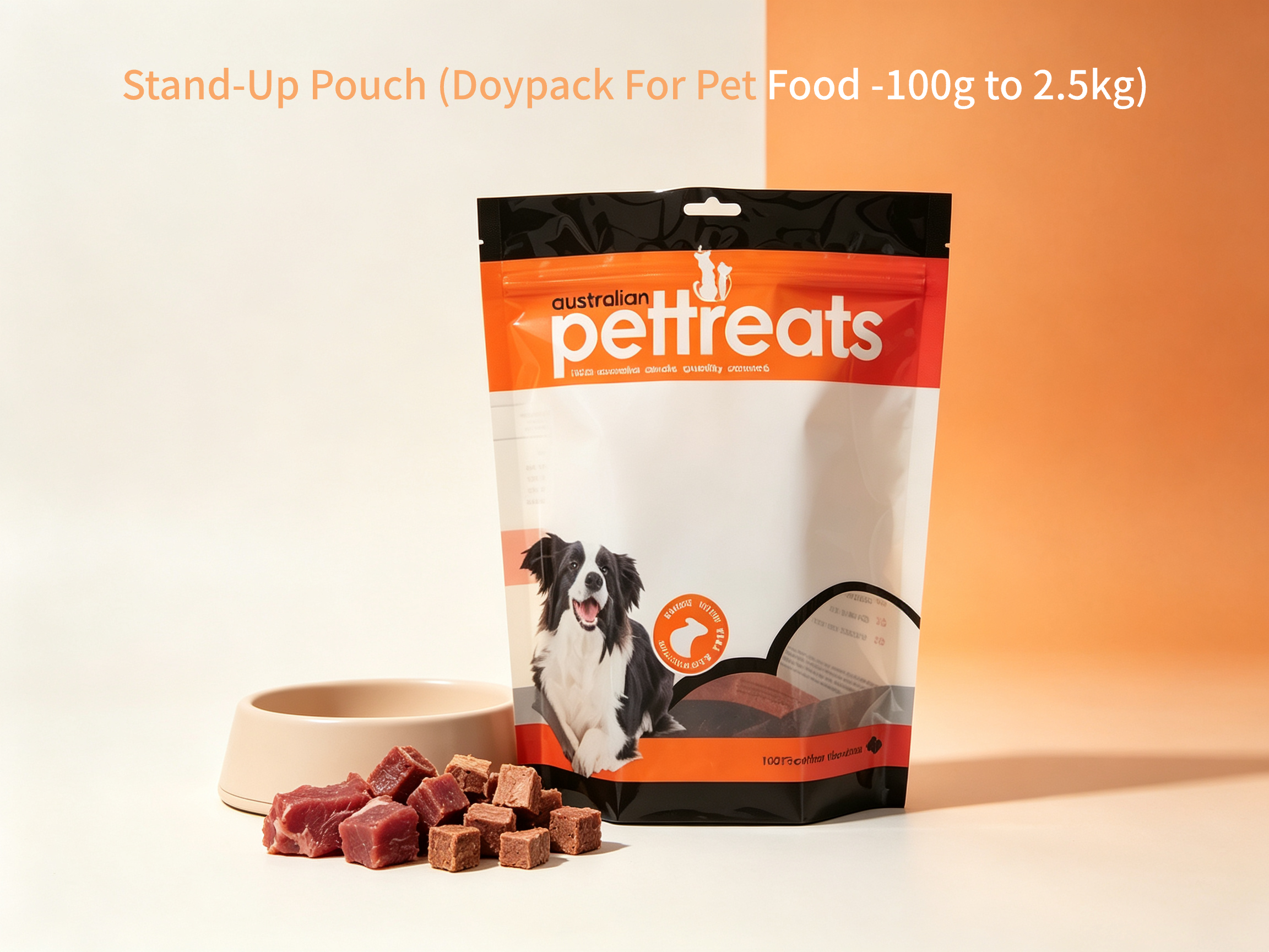 Stand-Up Doypack Pet Food Bags With Bottom Gusset | Custom Printed Self-Standing Zipper Pouches For Dog Cat Treats OEM 100g-2.5kg