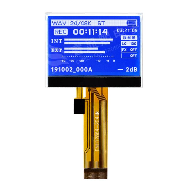 128x64 Resolution Instrument Display Module with ST7567 Drive IC and DFSTN Transflective Negative COG LCD Screen