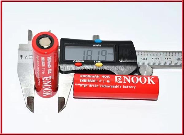 Enook high discharge rate 18650 rechargeable battery 2600mah 20A  battery cell 3.7V