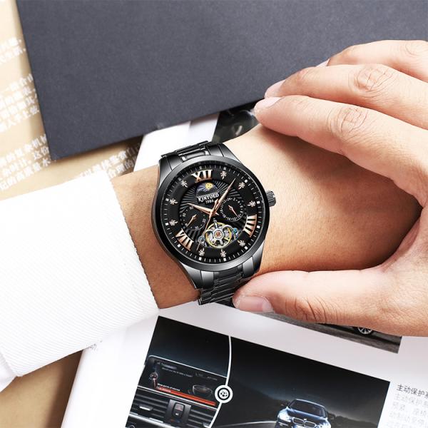 KINYUED High Quality Custom Waterproof Watch Watch Buckle Stainless Steel Automatic Mechanical Watch Men