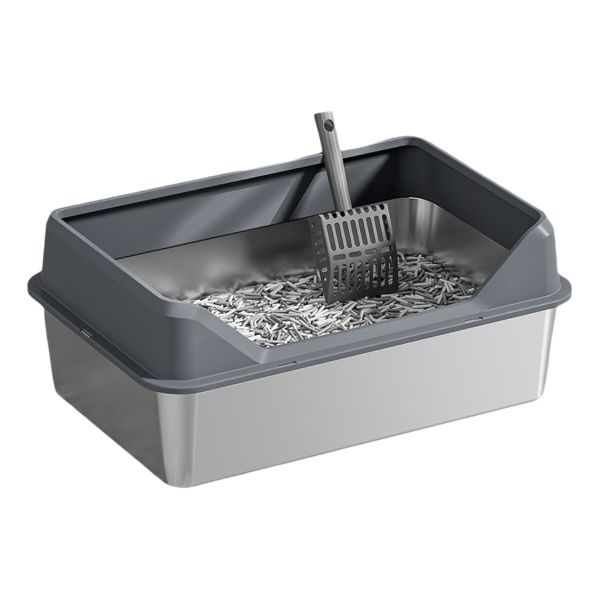 Stainless Steel High Lid and Footboard Semi-Automatic Quick Cleaning Cat Litter Box