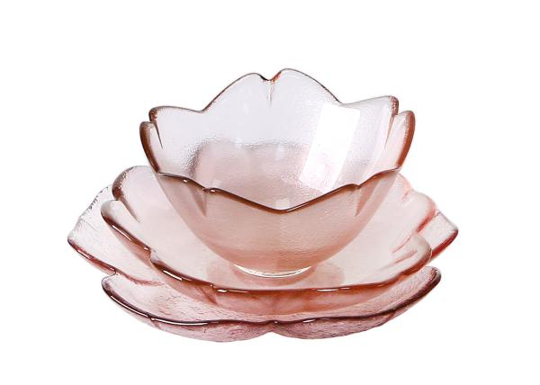 Kitchen Sakura Shape 13.5cm Frosted Glass Plate, Handmade Solid Pink Sauce Dish