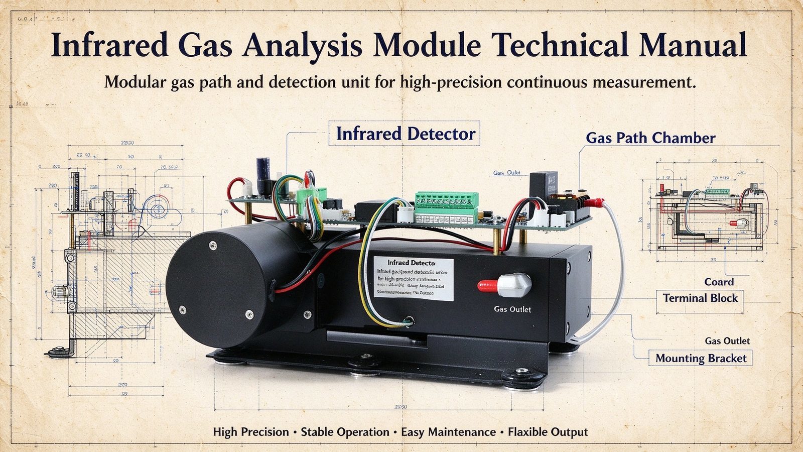 CO CO2 CH4 Infrared Multi Gas Sensor Module With Sound Alarm Metal Construction