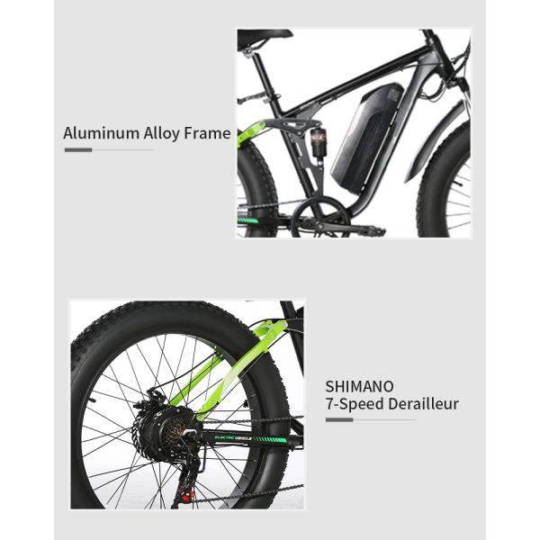 20MPH Fat Tyre Electric Mountain Bike 7Speed Geared Discbraked