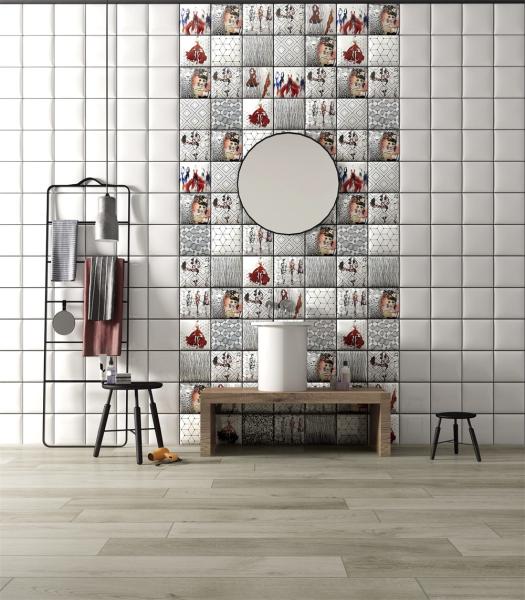 152x152mm White Clay Interior Wall Tiles with Geometric Patterns